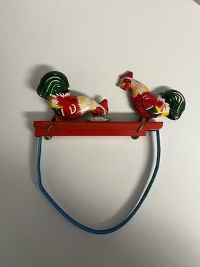 1960s mechanical rooster eating tin toy